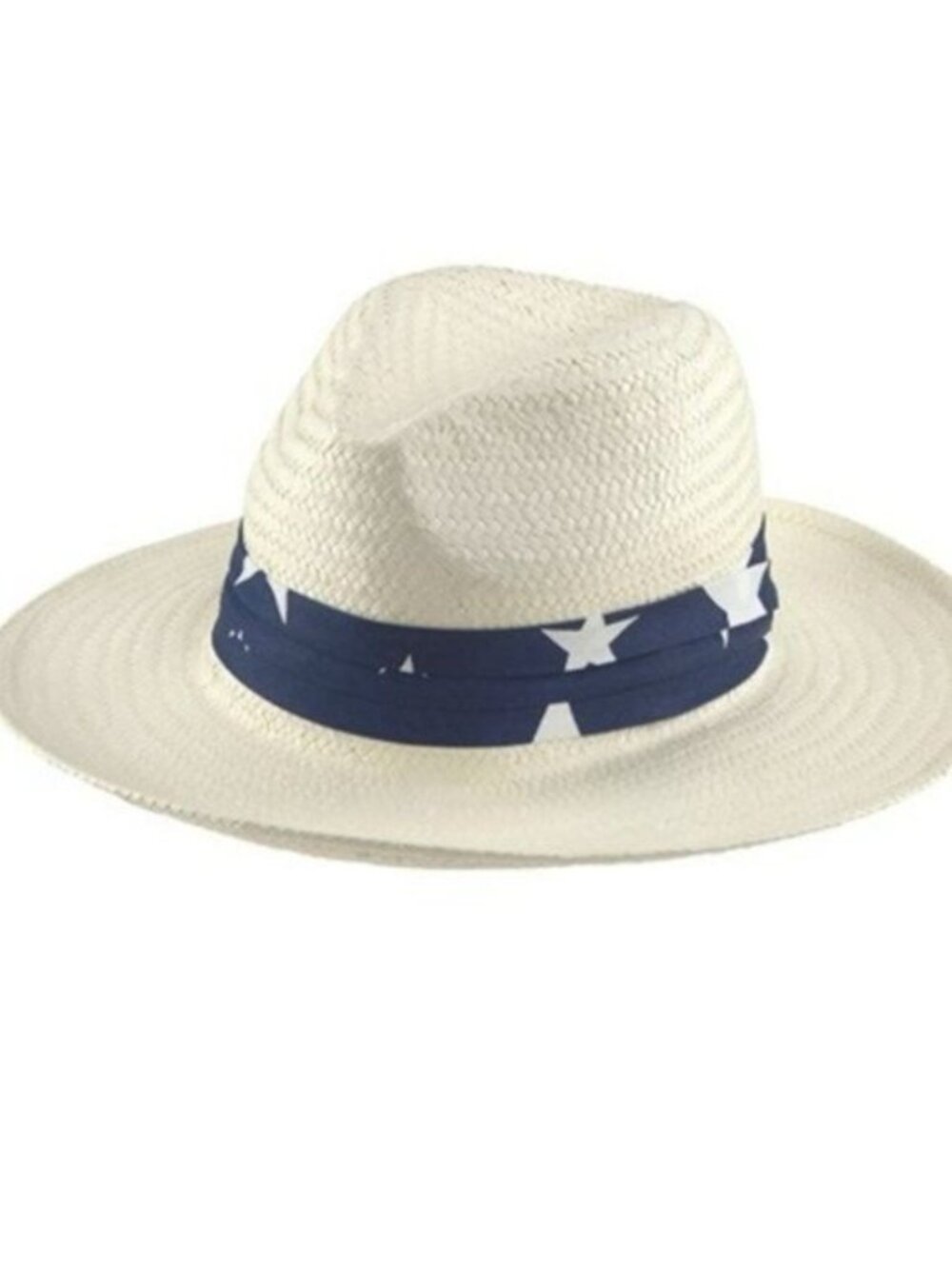Lascana White Paper Straw Sun Hat With Navy Star Print Band